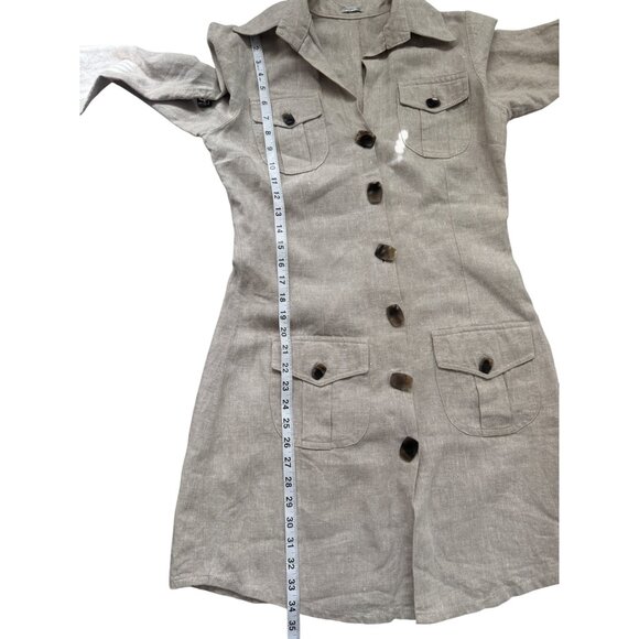 Olga Lucia Cortes Women Shirt Dress Button-Up Roll Tab Sleeve Linen Beige Size S - Picture 6 of 6